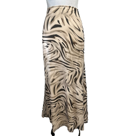 BooHoo Skirt size 10 Long Maxi Black Khaki Sheer Tiger Striped A Line Modest - Picture 1 of 10